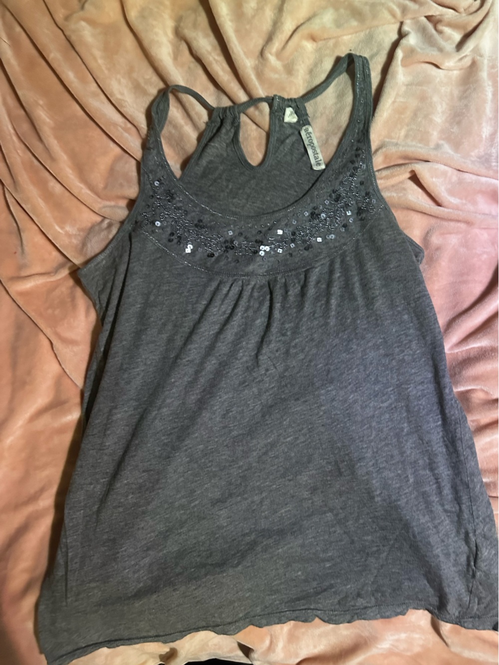 Aeropostale Charcoal Sequin Racerback Tank
